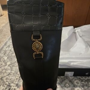 Kurt Geiger Black Over the Knee Boots with Gold Accent